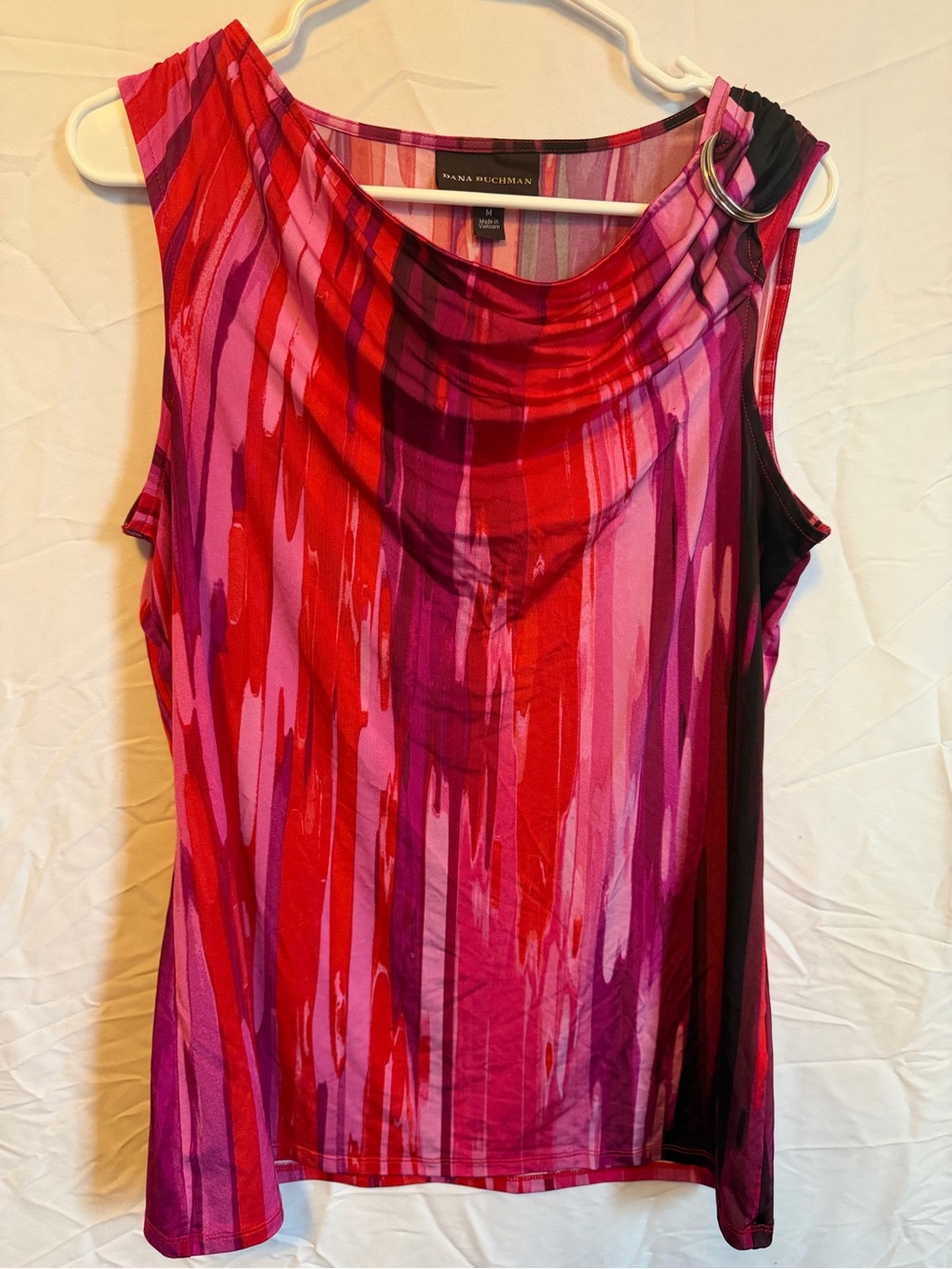 Dana Buchman Pink and Red Sleeveless Cowl Tank with Shoulder Ring